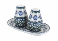 Blue Rose Polish Pottery Maia Salt & Pepper Shakers with Tray