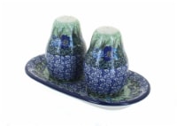Blue Rose Polish Pottery Sapphire Fields Salt & Pepper Shakers with Tray
