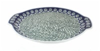 Blue Rose Polish Pottery Peacock Swirl Round Serving Tray with Handles