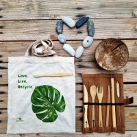 Zero-Waste Starter Kit - Bamboo Toothbrush, Cotton Tote, Coconut Bowl & Bamboo Cutlery Set