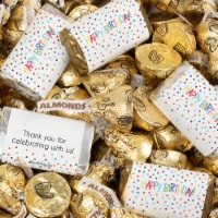 131 Pcs Birthday Candy Party Favors Hershey's Miniatures & Gold Kisses (1.65 lbs) - Dots