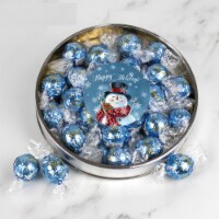 Christmas Candy Gift Tin with Chocolate Truffles Large Plastic Tin with Sticker - Snowman