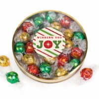 Christmas Candy Gift Tin with Chocolate Truffles Large Plastic Tin with Sticker - Joy