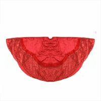 Northlight 60  Red Velvet Damask Sequin Embroidered Poinsettia Trimmed Scalloped Edge