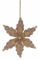 Melrose 6  Beige Glittered Snowflake with Pearls and Gems Christmas Ornament