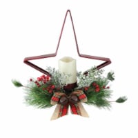 Gerson 15  Battery Operated Green and Red Christmas Pine Needle Candle Holder