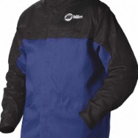 Miller Electric Combo Weld Jkt,Royal/Blk,Ctn/Leather,L  231082