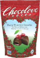 Chocolove® 55% Dark Chocolate Cherry Pur'ee Filling Candy Hearts Pouch Perspective: Main