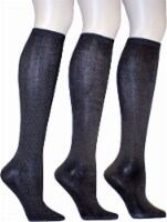 Legale Women's Cable and Flat Knit-Knee High Socks - 3 Pack - Black Perspective: Main