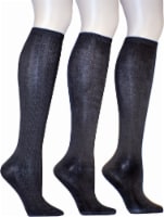 Legale Women's Cable and Flat Knit-Knee High Socks - 3 Pack - Black