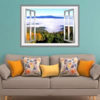 3D Window Frame Wall Decal Outdoors Wall Decor 3D Forest Peel and Stick Mural - NW23