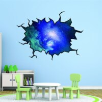 VWAQ Wall Crack Outer Space Decal Peel & Stick Wall Removable Wall Art - WC7