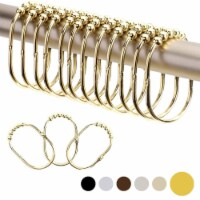 2LB Depot Gold Wide Shower Curtain Hooks/Rings Set, Easy Glide Rollers, Rustproof Steel (12)