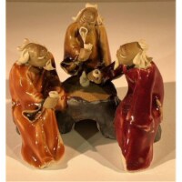 Bonsai Boy e3401 3 in. Miniature Ceramic Figurine - Three Men Sitting At A Table Drinking Tea