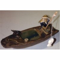 Bonsai Boy e3018 Ceramic Figurine - Fisherman On A Boat Fishing with Duck