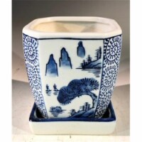 Bonsai Boy L391p 4 x 4 x 4 in. Porcelain Bonsai Pot with Attached Humidity Drip Tray, Blue &
