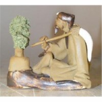 Bonsai Boy e2950 Ceramic Figurine - Man with Bonsai Tree Holding a Brush