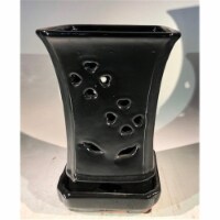 Bonsai Boy L183f Ceramic Orchid Pot with Attached Humidity Drip Tray, Black - Square