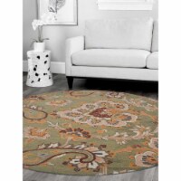 Glitzy Rugs UBSK00151T0013B8 8 x 8 ft. Hand Tufted Wool Floral Round Area Rug, Green
