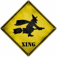 Smart Blonde  8.5 in. Simple Witch Xing Novelty Mini Metal Crossing Sign