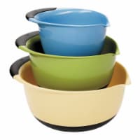 OXO Good Grips 3 Piece Nesting Mixing Bowl Set with Handles, Red, Green & Blue
