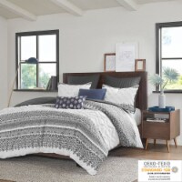 Gracie Mills 3 Piece Cotton Duvet Cover Set with Chenille Tufting Gray King/Cal King