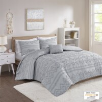 Gracie Mills Solid Clipped Jacquard Duvet Cover Set Grey Full/Queen