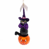 De Carlini Black Cat On Pumpkin Glass Ornament Halloween Jol A5340