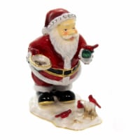 Hinged Trinket Box Santa With Cardinal Box Metal Christmas Feeding Birds 3626