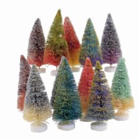 Cody Foster Glittered Ombre Bottle Brush Trees Putz Village Pine Christmas Bb99l Set / 12