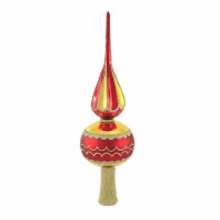 Blu Bom Red & Gold Flame Tree Topper Glass Finial Glittered Vintage 1275903