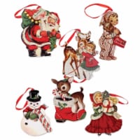 Holiday Ornament Retro Christmas Ornaments S/6 Dummy Boards Snowman Santa Rl6847