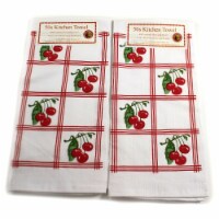 Decorative Towel Country Cherries Red Set/2 100% Cotton 50S Design Retro Vl75s Set/2