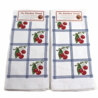 Decorative Towel Country Cherries Blue Set/2 100 Cotton 50S Design Retro Vl74s Setof2