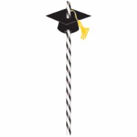 Ampro Graduation Cap Party Straws - Black/White Perspective: Main