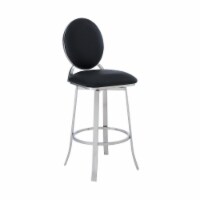 Pia 30  Bar Height Barstool in Brushed Stainless Steel Finish and Black Faux Leather