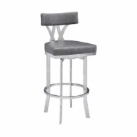 Armen Living Natalie 30  Faux Leather and Stainless Steel Stool in Vintage Gray