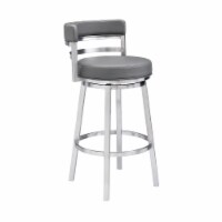 Madrid 30  Bar Height Barstool in Brushed Stainless Steel Finish and Grey Faux Leather