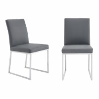 Trevor Contemporary Dining Chair in Brushed Stainless Steel and Grey Faux Leather - Set of 2