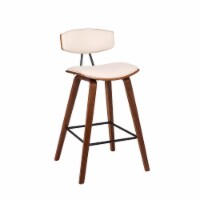 Fox 25.5" Mid-Century Counter Height Barstool in Cream Faux Leather with Walnut Wood