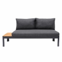 Portals Outdoor Sofa in Black Finish with Teak Wood Accent and Grey Cushions