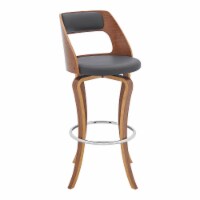 Grady 30  Swivel Gray Faux Leather and Walnut Wood Bar Stool