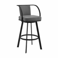 Livingston 30  Gray Faux Leather and Black Metal Swivel Bar Stool