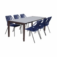 Clip Indoor Outdoor 7 Piece Dining Set in Dark Eucalyptus Wood with Superstone  Blue Rope