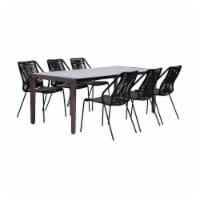 and Clip Indoor Outdoor 7 Piece Dining Set in Dark Eucalyptus Wood with and Black Rope