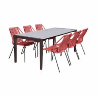 Outdoor 7 Piece Dining Set in Dark Eucalyptus Wood with Superstone  Brick Red Rope