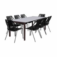 Clip Indoor Outdoor 9 Piece Dining Set in Dark Eucalyptus Wood with Superstone  Black Rope