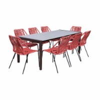 Outdoor 9 Piece Dining Set in Dark Eucalyptus Wood with Superstone  Brick Red Rope