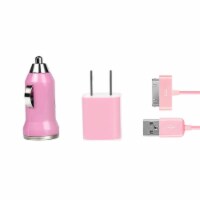 32pin USB Car Charger USB Wall Charger USB Cable Working with iPhone4 4S Pink