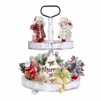 2 Tier Serving Tray Round Farmhouse Kitchen Table Tray Stand Food Fruits Cupcake Display